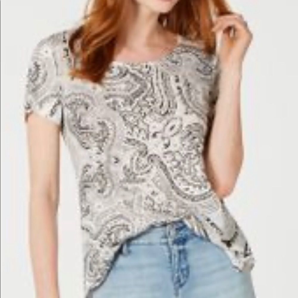 Style co cotton embroidered reaction graphic short sleeve blouse size XLP
